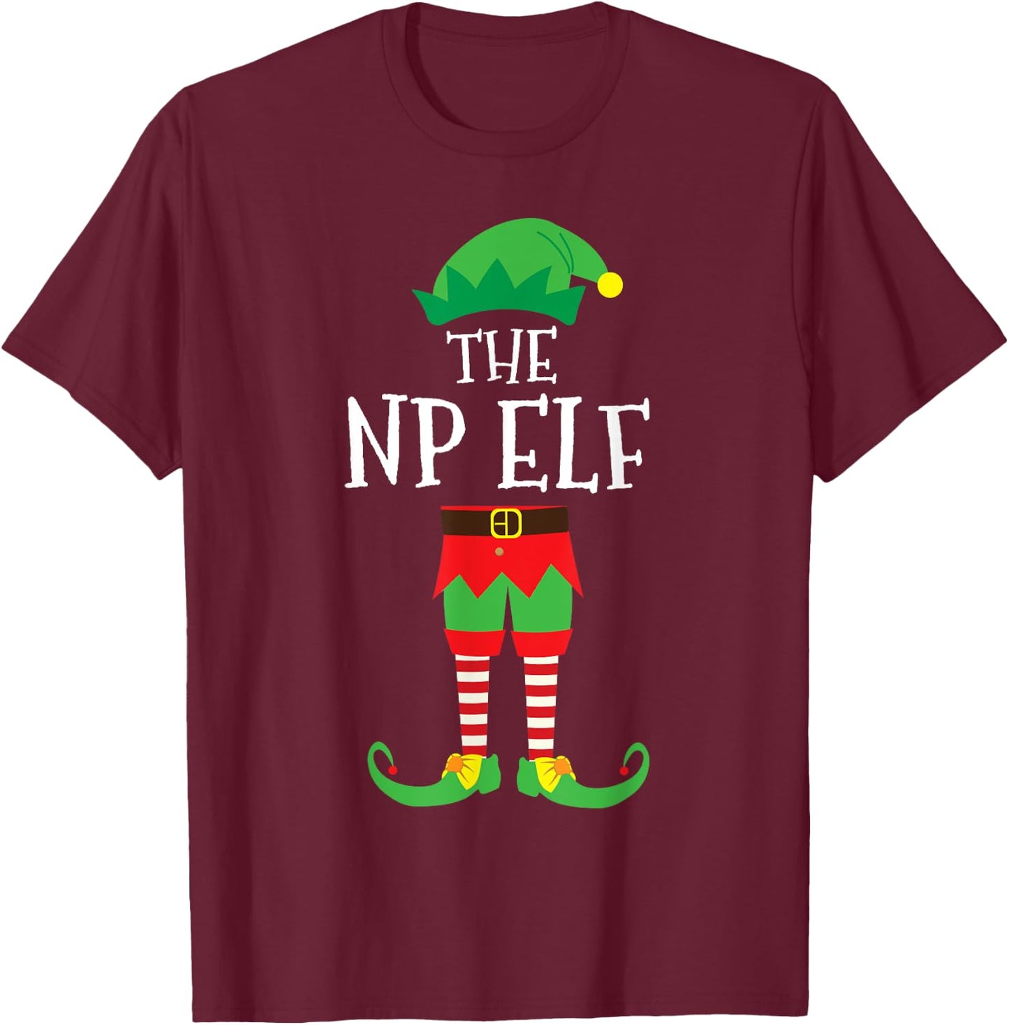 NP Nurse Practitioner Elf Matching Christmas Party Pajama T-Shirt - T-Shirt | Maroon