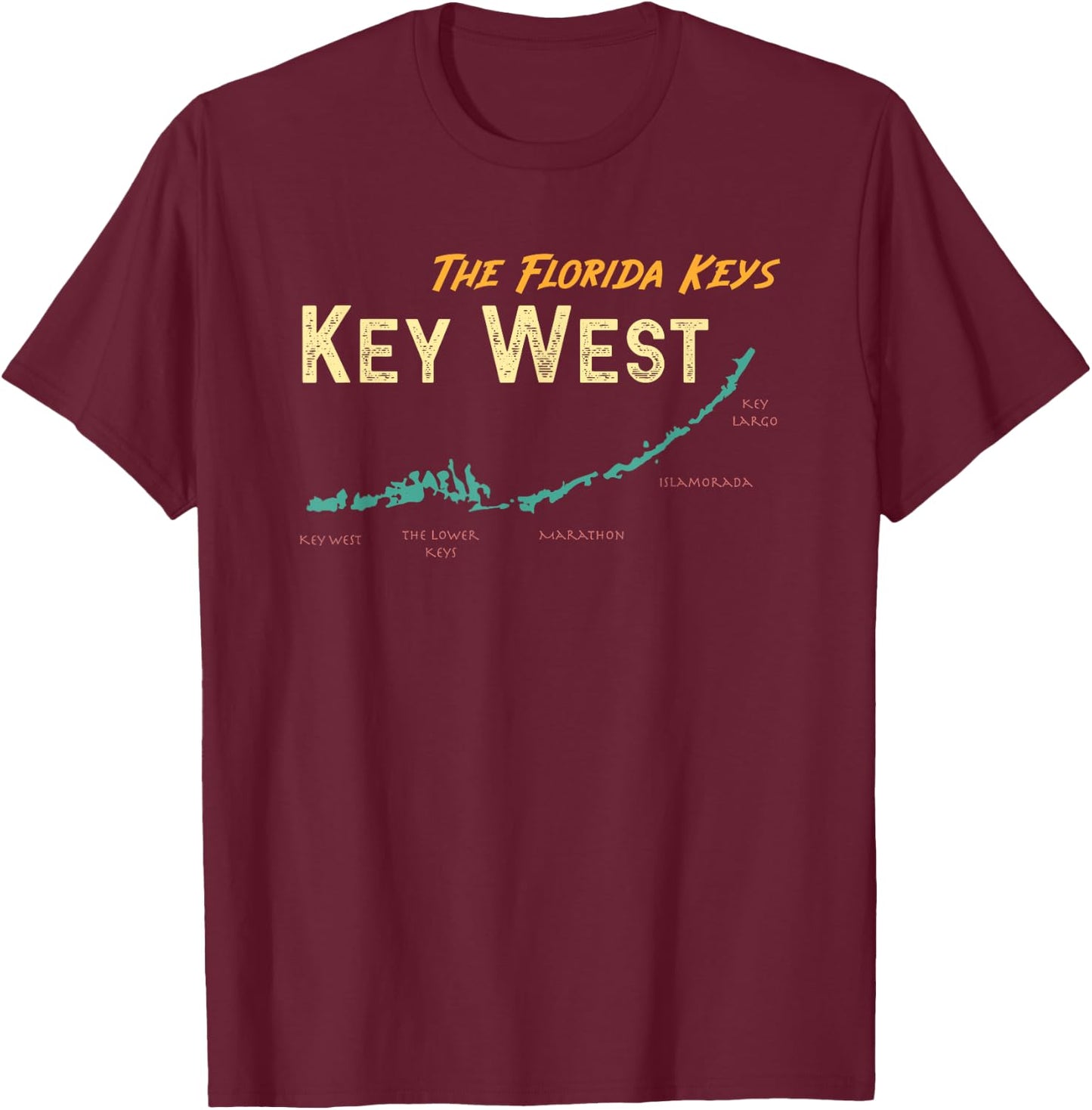 Florida Keys Map Key West T-Shirt - T-Shirt | Maroon