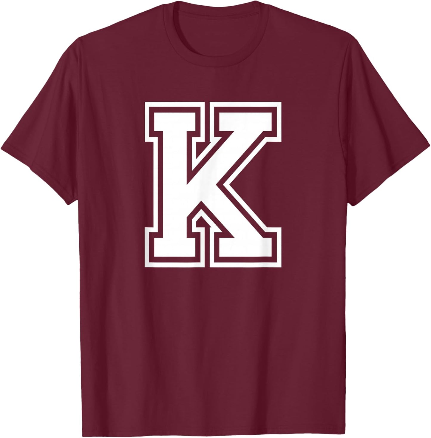 Letter K Name Initial Varsity Alphabet Monogram T-Shirt - T-Shirt | Maroon