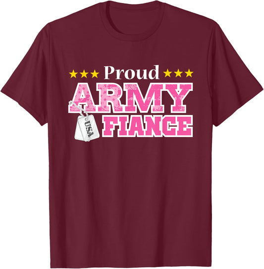 Proud Army Fiance USA Military Fiance T-Shirt - T-Shirt | Maroon