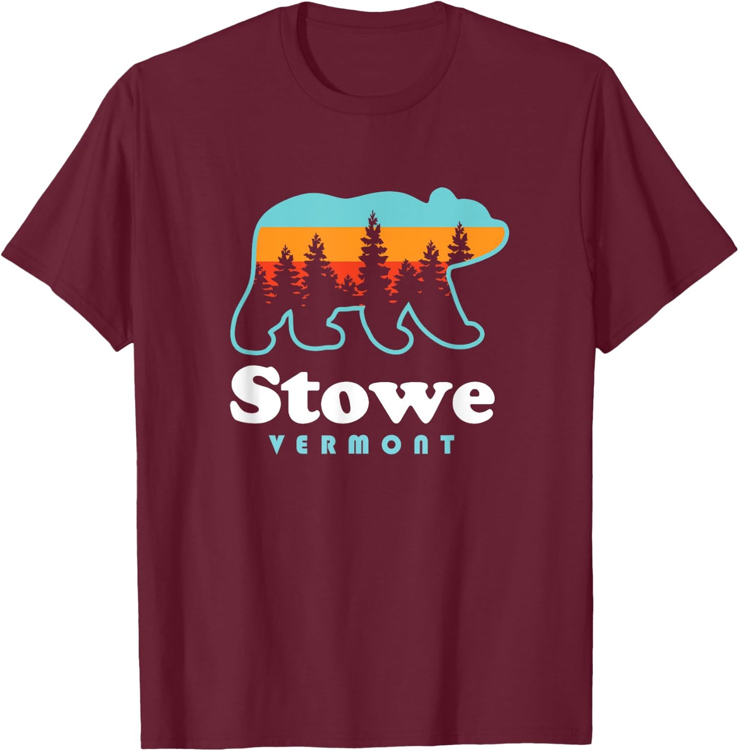 Stowe Vermont Bear Stowe VT T-Shirt - T-Shirt | Maroon