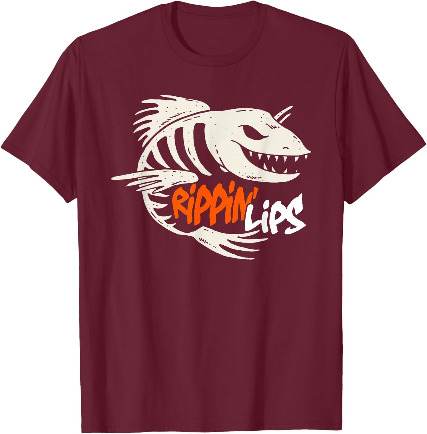 Fishing Rippin' Lips Fish Bones T Shirt T-Shirt - T-Shirt | Maroon