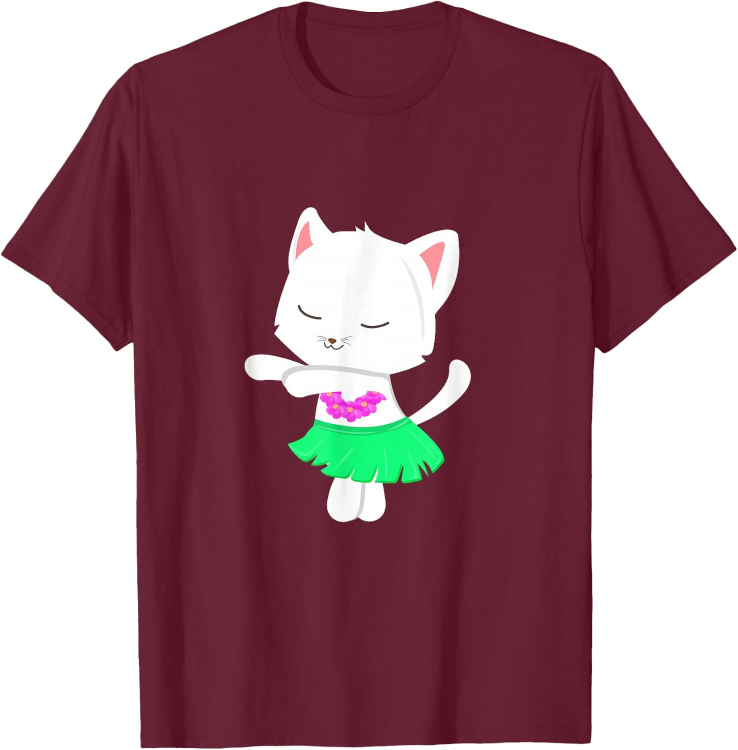 Cat Hawaiian Dance Hula Kitty Men Women Girls Kids T-Shirt - T-Shirt | Maroon