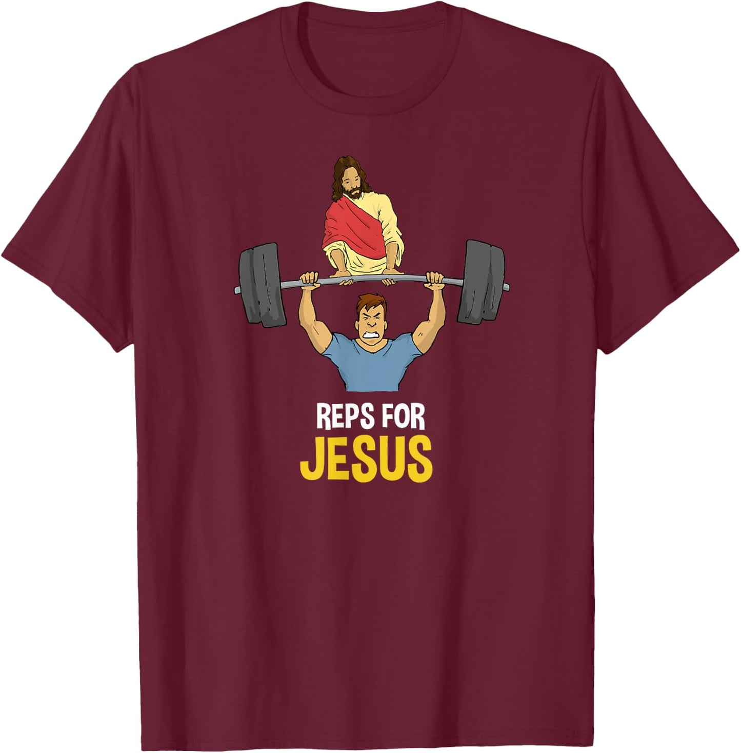 Clever Sloth: Reps For Jesus Weightlifting Gym Workout T-Shirt - T-Shirt | Maroon