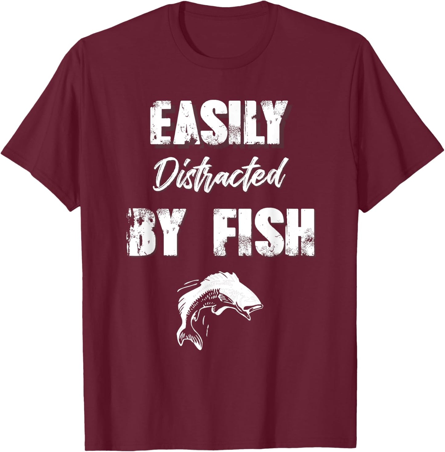Easily Distracted By Fish Kids Fishing Gift T-Shirt - T-Shirt | Maroon