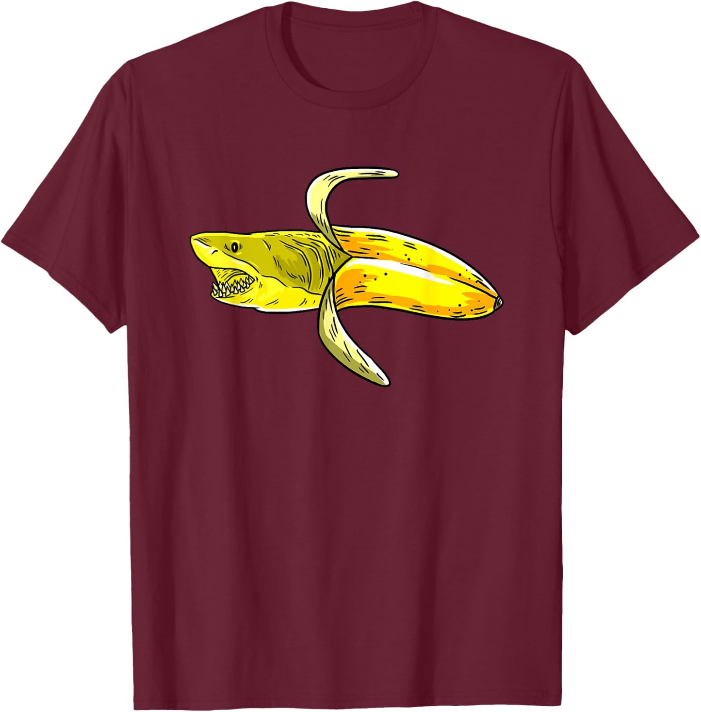 Banana Shark Art Graphic Funny Humor Fruit Pun Lover Gift T-Shirt - T-Shirt | Maroon