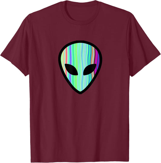 Alien Head - Holographic Cute UFO T-Shirt - T-Shirt | Maroon