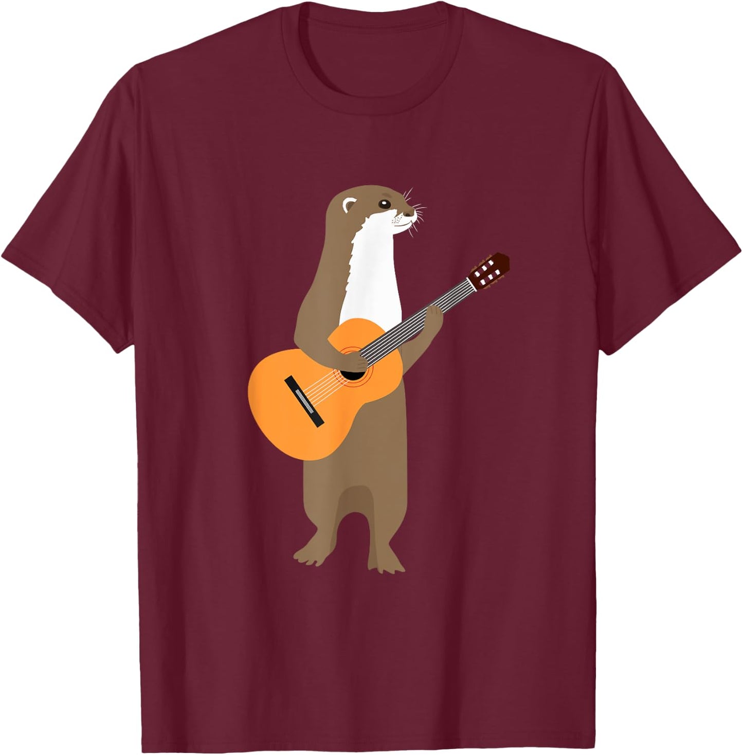 Guitar Otter Shirt Animal Kids Guitarist Gift Men Art Outfit T-Shirt - T-Shirt | Maroon