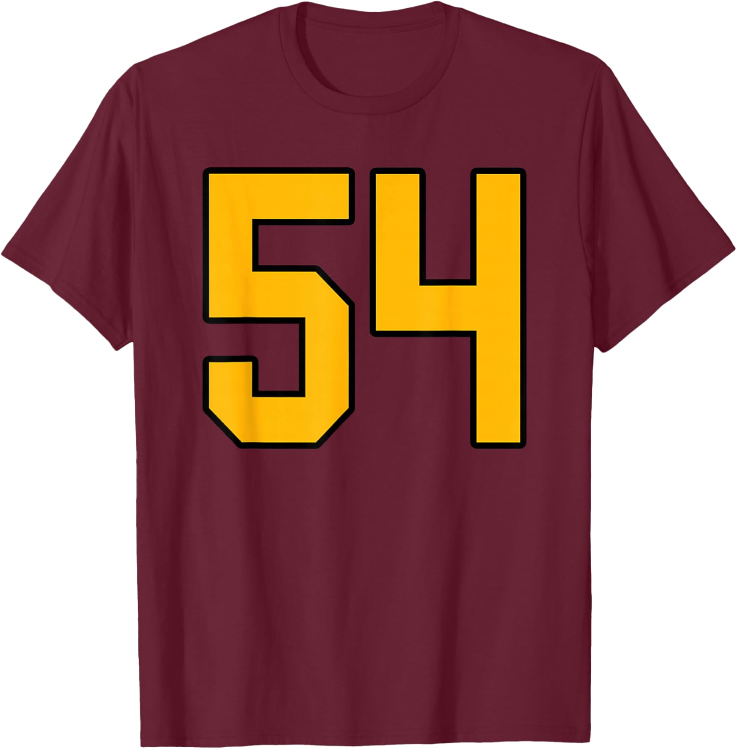 Gold and Black Sports Number 54 Jersey Uniform Player T-Shirt - T-Shirt | Maroon