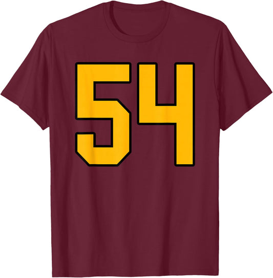 Gold and Black Sports Number 54 Jersey Uniform Player T-Shirt - T-Shirt | Maroon