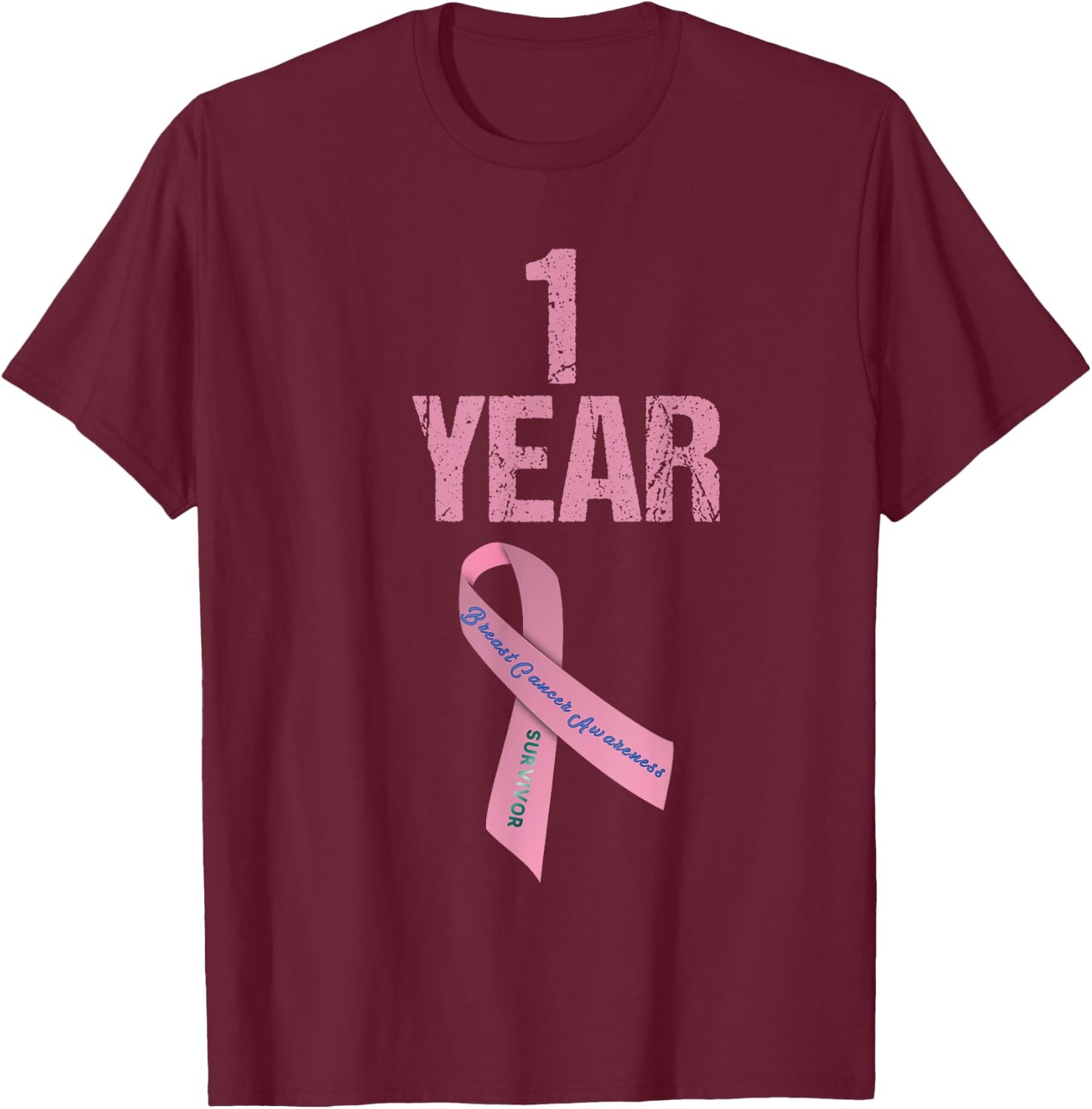 One 1 Years Survivor Breast Cancer Shirt Awareness Present T-Shirt - T-Shirt | Maroon