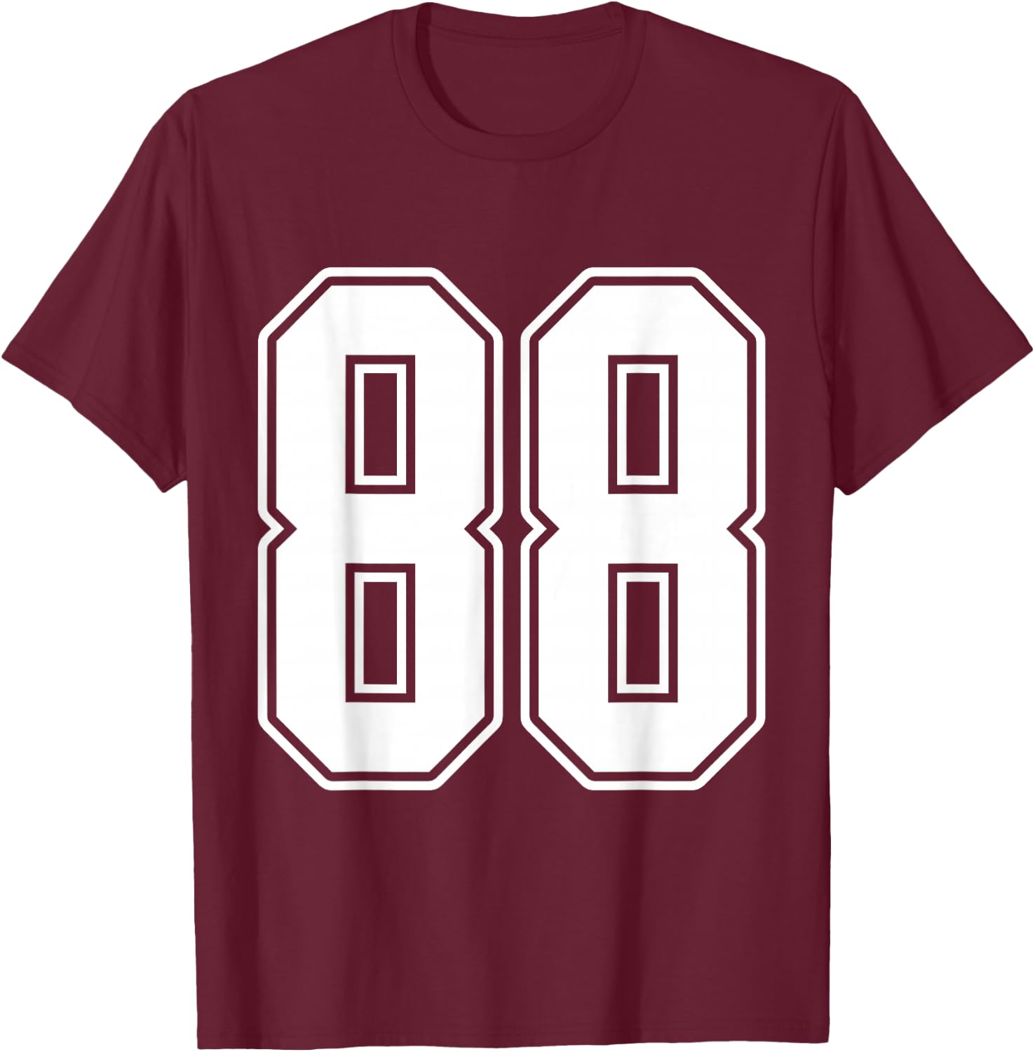 #88 White Outline Number 88 Sports Fan Jersey Style T-Shirt - T-Shirt | Maroon