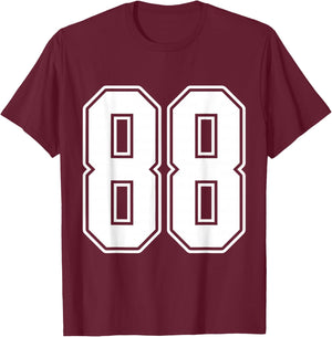 #88 White Outline Number 88 Sports Fan Jersey Style T-Shirt - T-Shirt | Maroon