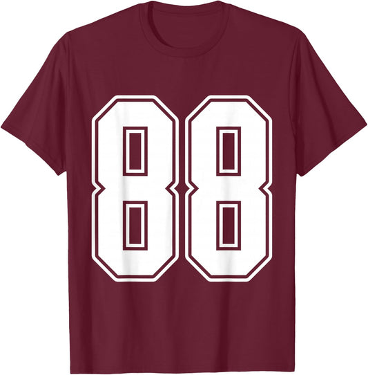 #88 White Outline Number 88 Sports Fan Jersey Style T-Shirt - T-Shirt | Maroon