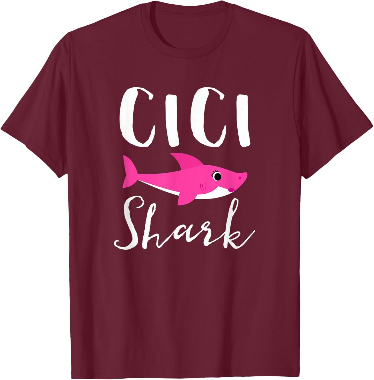 Cici Shark Grandma Grandmother Pink Shark Graphic T-Shirt - T-Shirt | Maroon
