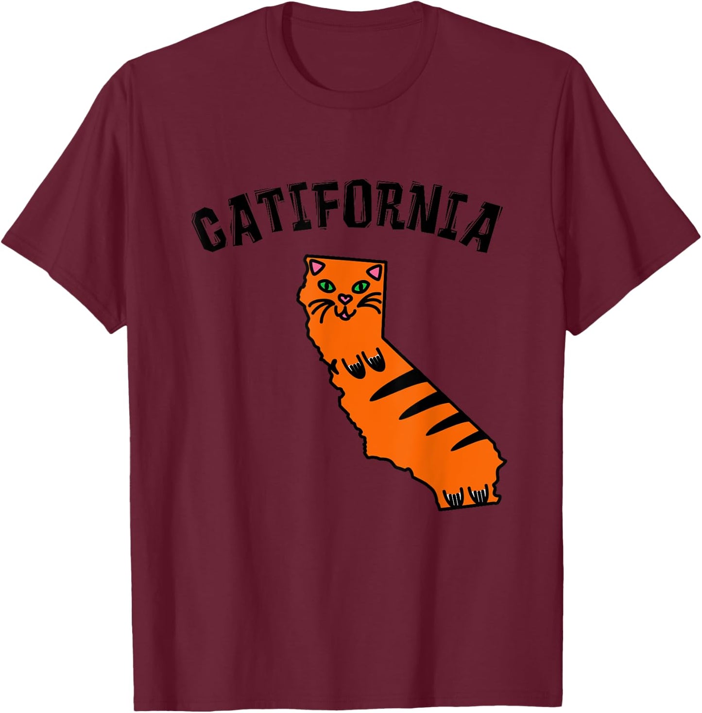 Catifornia California Map Silhouette Cute Cat Funny Kitty Women Kids T-Shirt - T-Shirt | Maroon