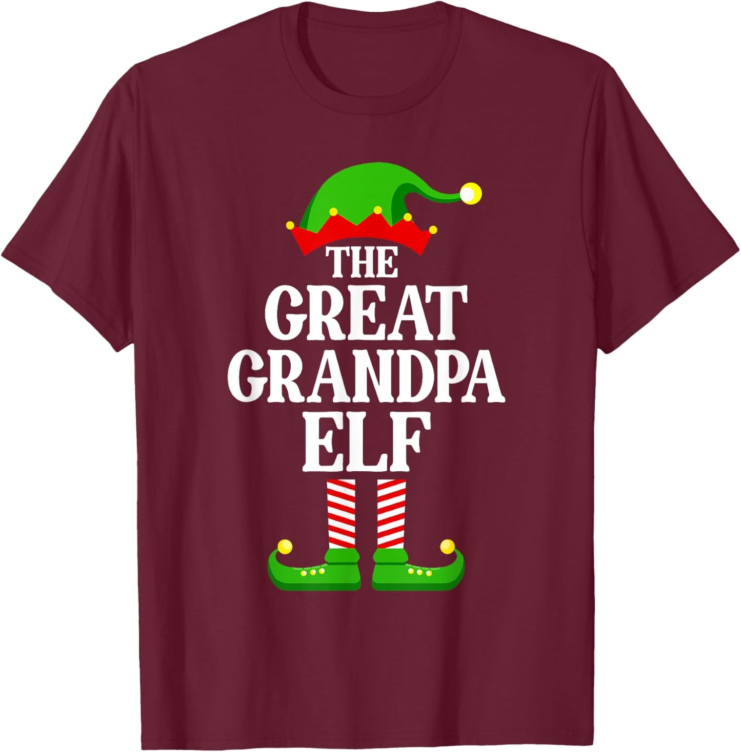 Great Grandpa Elf Family Matching Group Funny Christmas T-Shirt - T-Shirt | Maroon