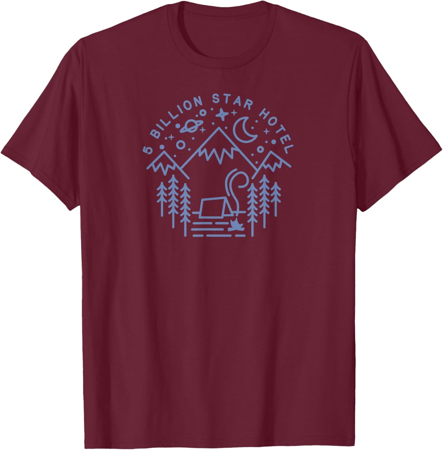 Camping Shirt 5 Billion Star Hotel Line Art Hiking Gift 2 T-Shirt - T-Shirt | Maroon