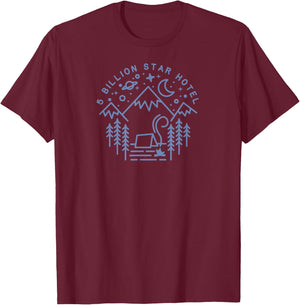 Camping Shirt 5 Billion Star Hotel Line Art Hiking Gift 2 T-Shirt - T-Shirt | Maroon