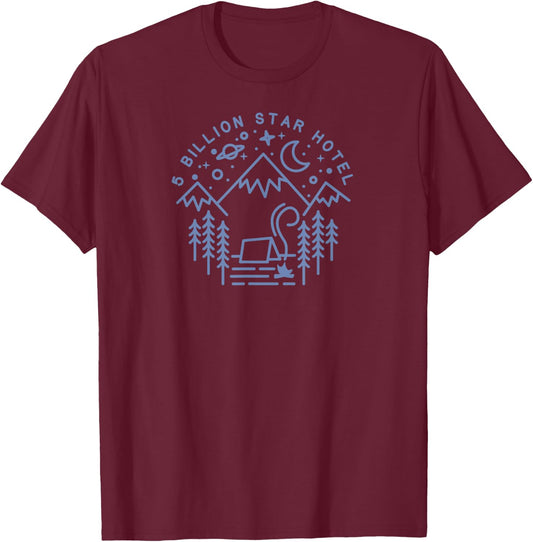 Camping Shirt 5 Billion Star Hotel Line Art Hiking Gift 2 T-Shirt - T-Shirt | Maroon
