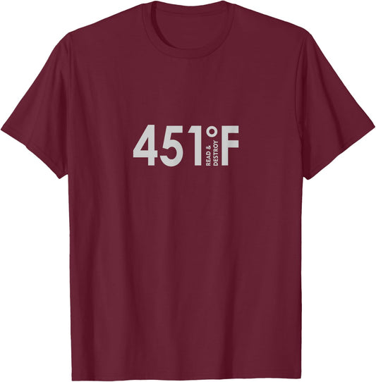 Genius7 -Adults Black Cotton 80% Polyester 20% Modern Small Short Sleeve Fahrenheit 451 Literary Theme T-Shirt - T-Shirt | Maroon