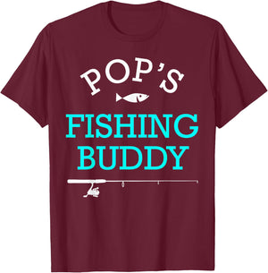 Pops Fishing Buddy Shirt Cute Kids Gift T-Shirt - T-Shirt | Maroon
