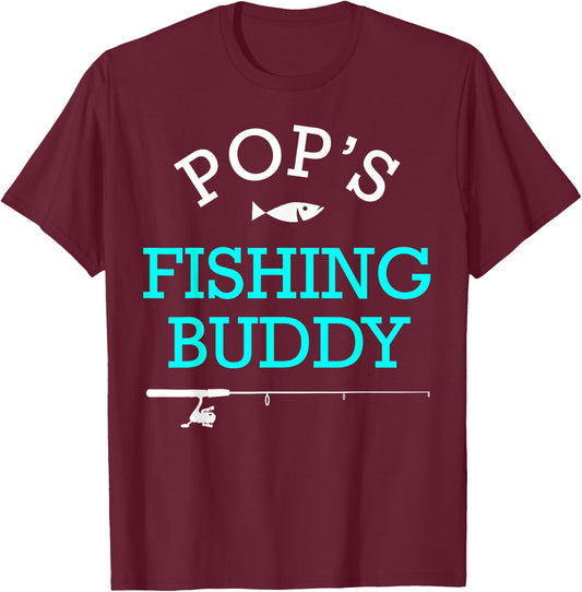 Pops Fishing Buddy Shirt Cute Kids Gift T-Shirt - T-Shirt | Maroon