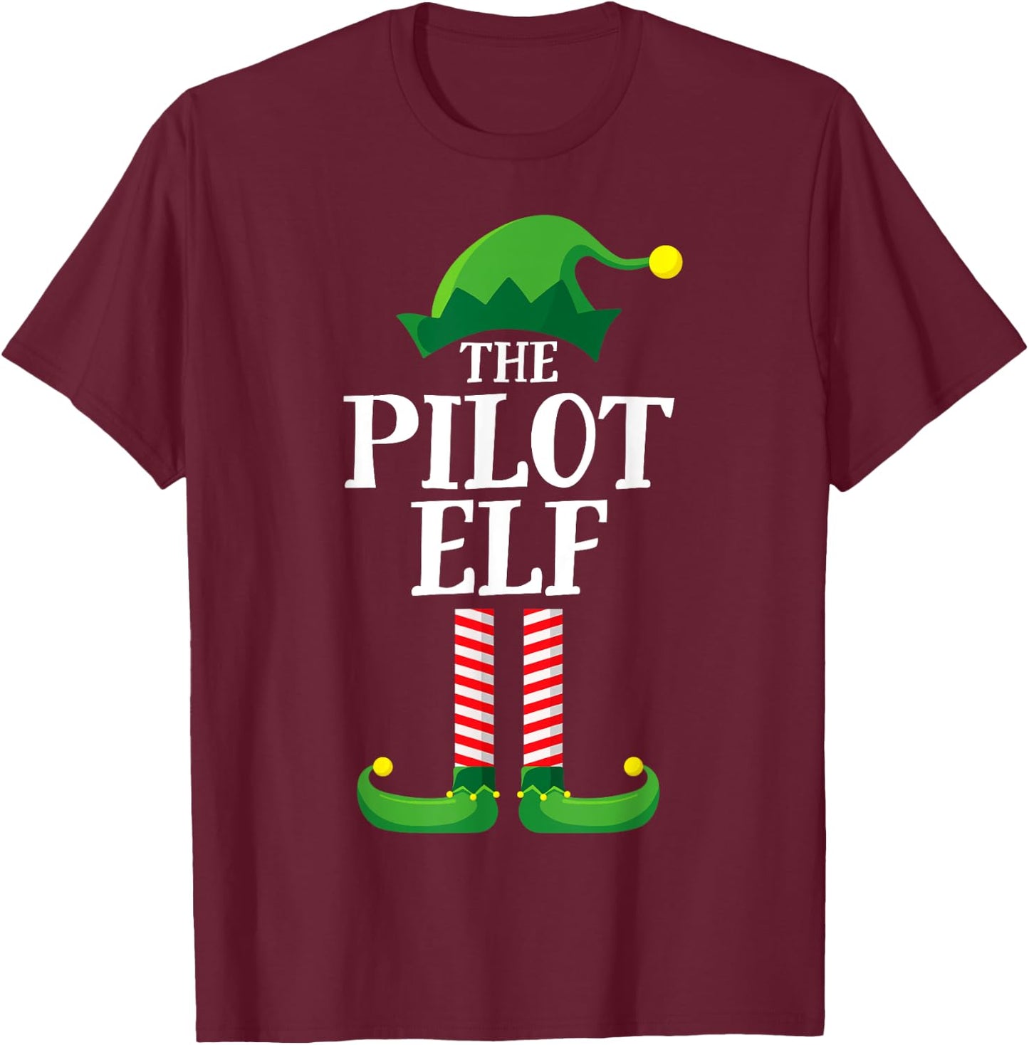 Pilot Elf Matching Family Group Christmas Party Pyjamas T-Shirt - T-Shirt | Maroon