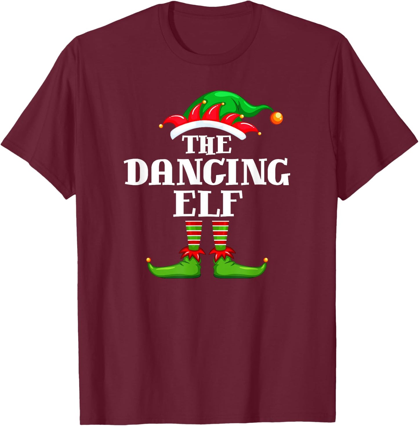 Dancing Elf Matching Family Group Christmas Party Pyjamas T-Shirt - T-Shirt | Maroon