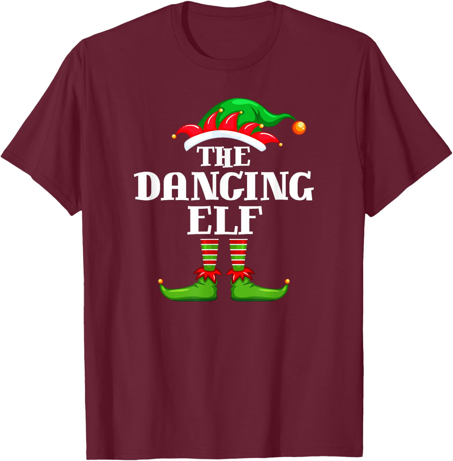 Dancing Elf Matching Family Group Christmas Party Pyjamas T-Shirt - T-Shirt | Maroon