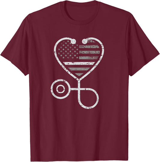Corrections Nurse Thin Grey Line Heart Flag T-Shirt - T-Shirt | Maroon