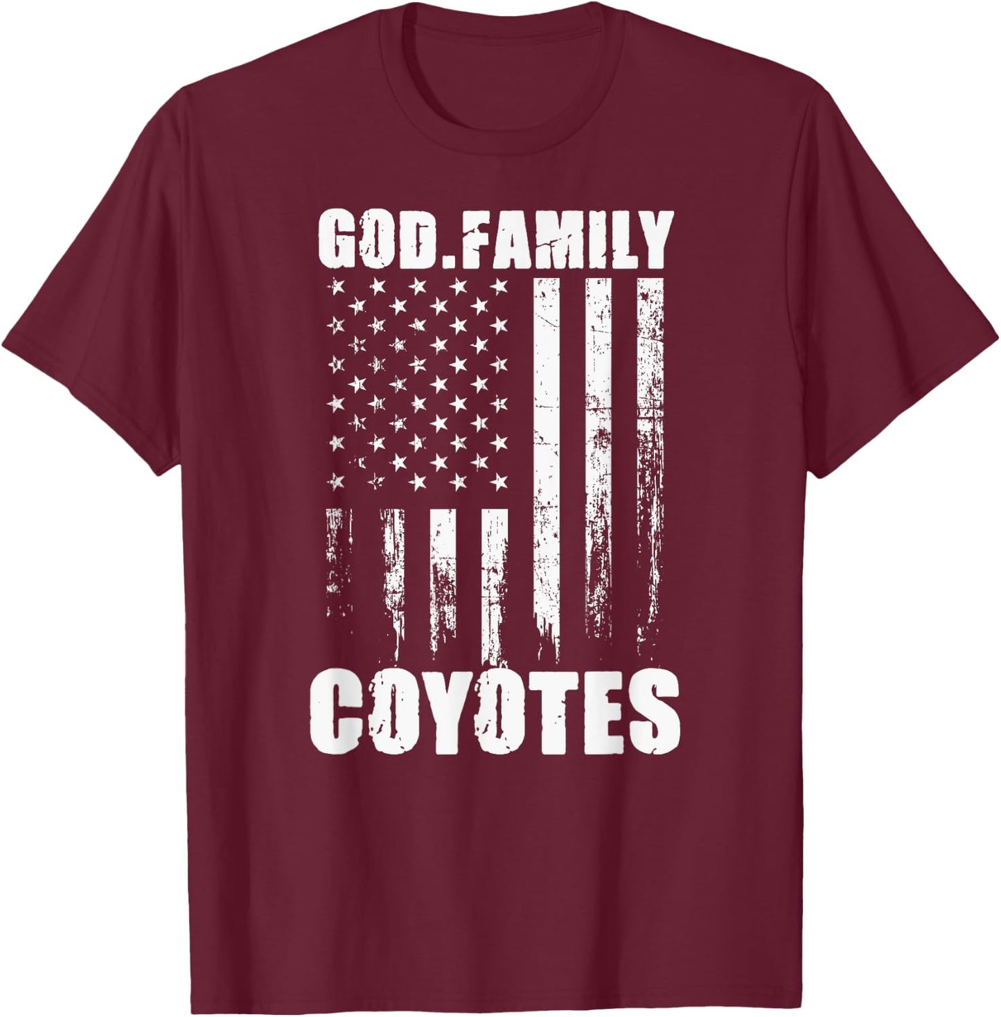 Anna Coyotes God. Family. Vintage USA Flag T-Shirt - T-Shirt | Maroon