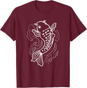 Koi Fish Graphic Art Japanese Pond Carp T-Shirt - T-Shirt | Maroon