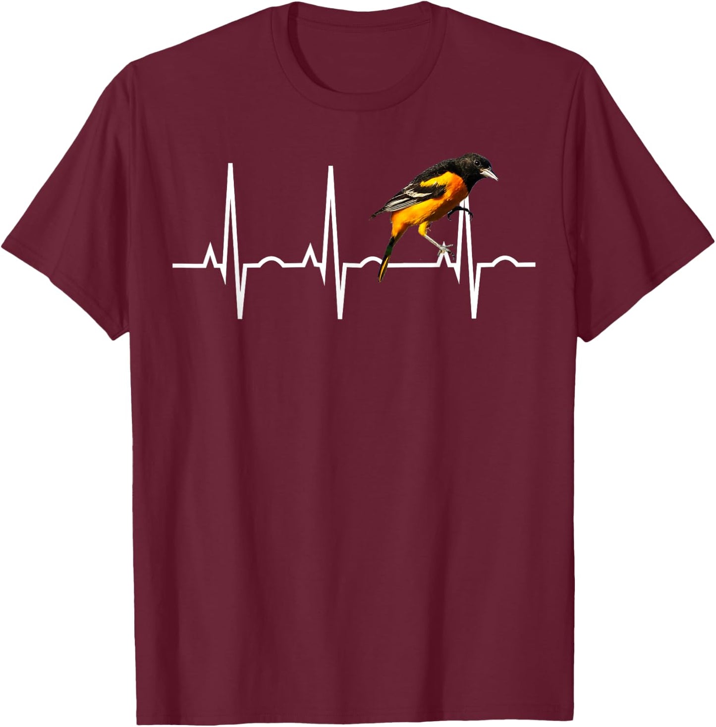 Oriole Shirt for Birders - Baltimore Oriole Heartbeat T-Shirt - T-Shirt | Maroon