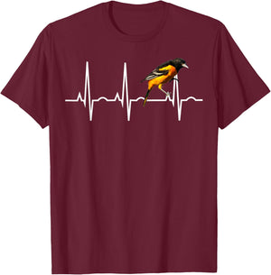 Oriole Shirt for Birders - Baltimore Oriole Heartbeat T-Shirt - T-Shirt | Maroon