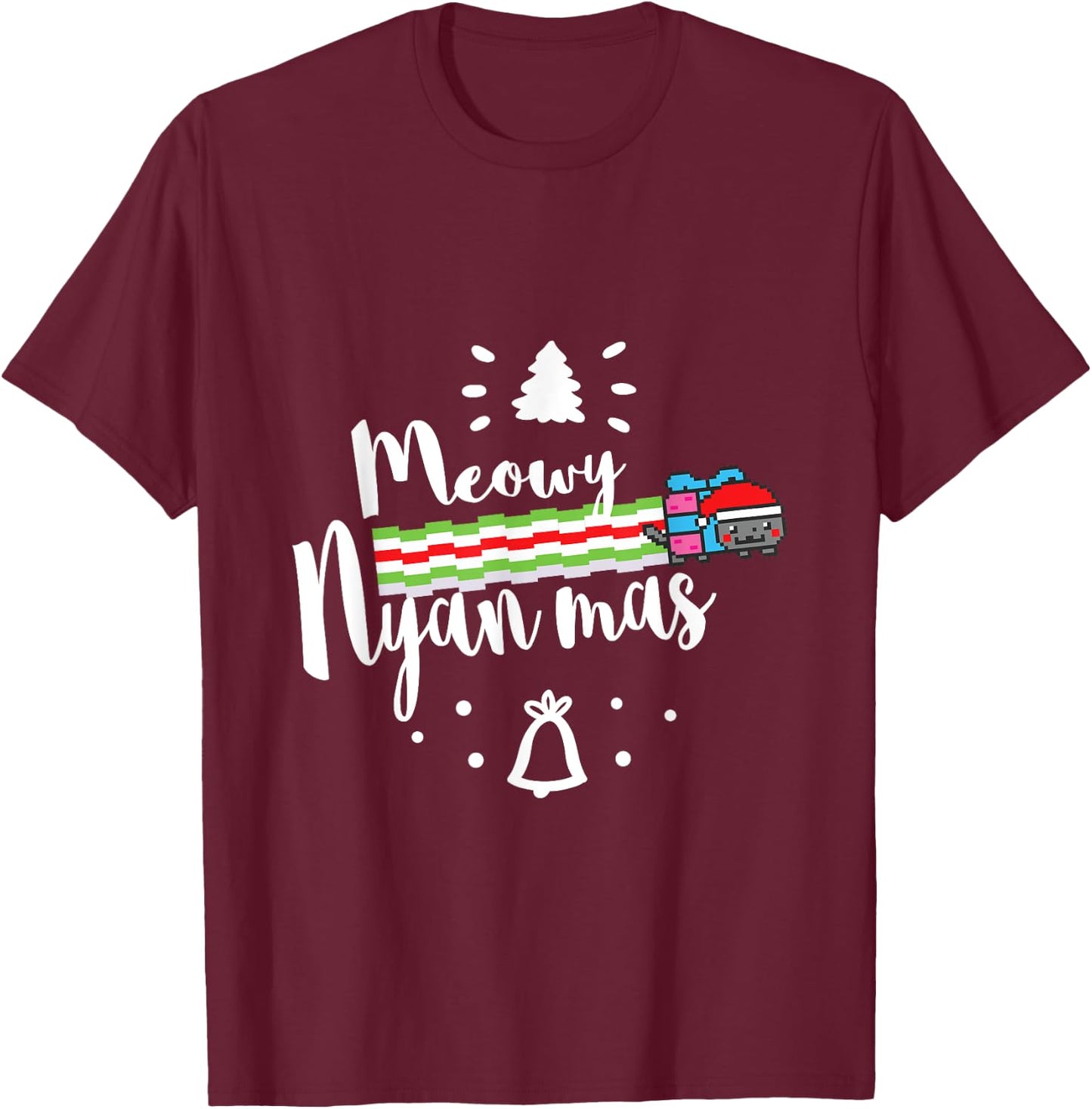 Meowy Nyan Mas - Christmas Nyan Cat Men Women Kids T-Shirt - T-Shirt | Maroon