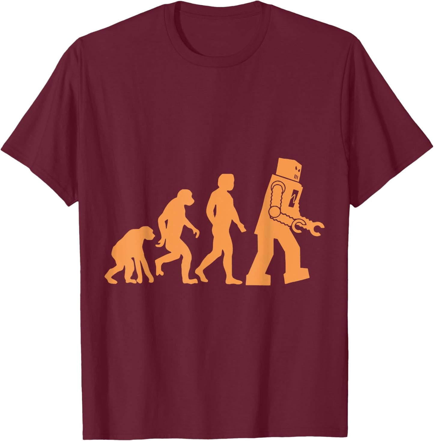 Prehistoric Ape to Monkey to Man to Robot Evolution T-Shirt - T-Shirt | Maroon