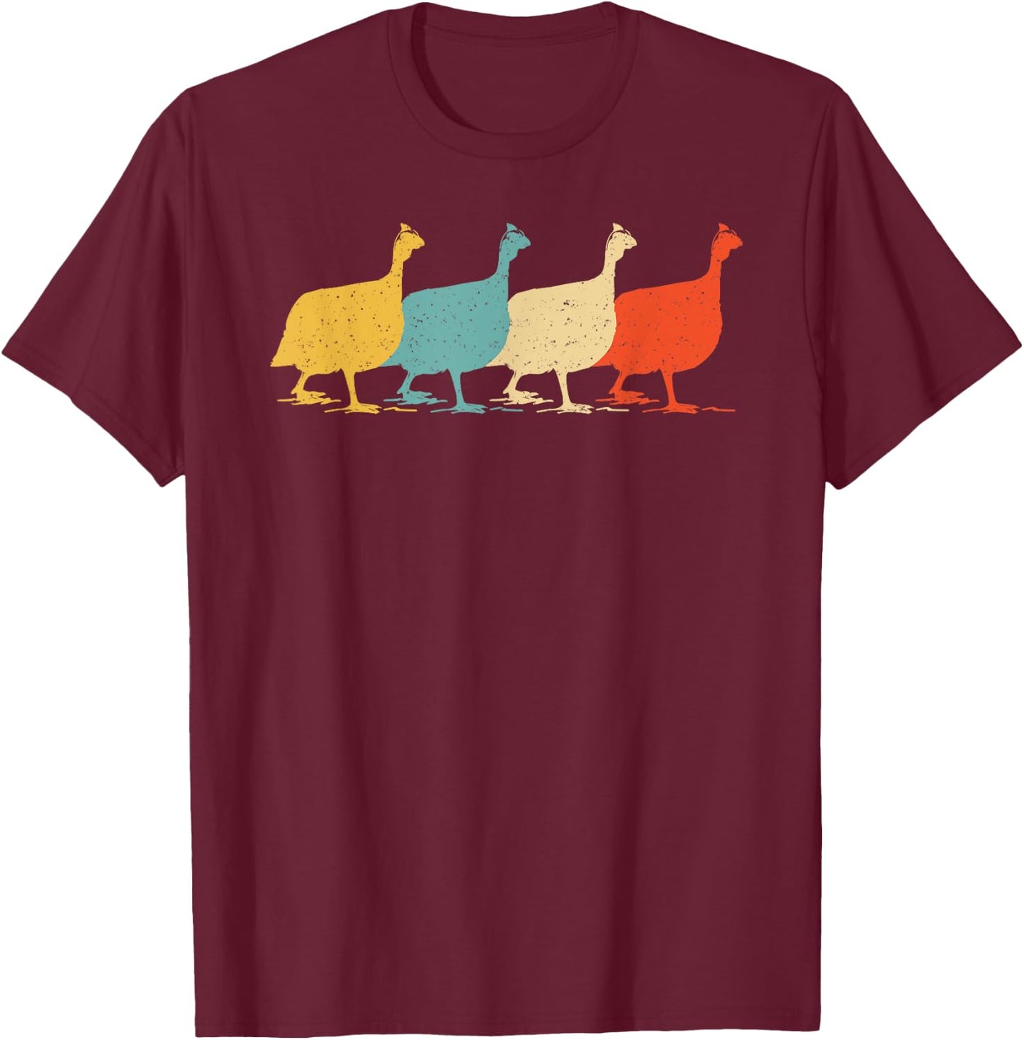 Guinea Fowl Vintage Retro Pearl hen Bird Lover 60s 70s Gift T-Shirt - T-Shirt | Maroon