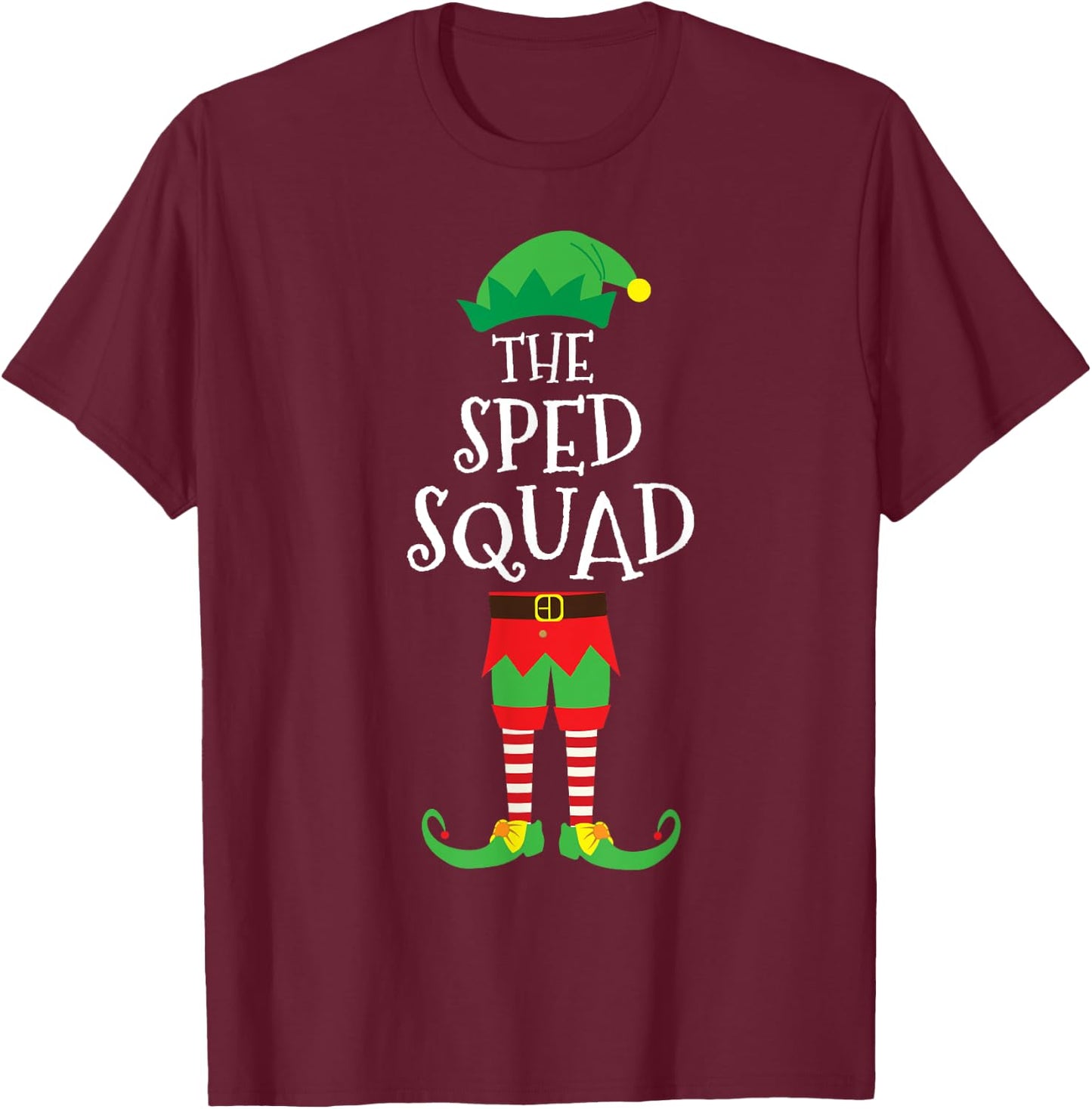 SPED Squad Elf Teacher Matching Christmas Party Pajama T-Shirt - T-Shirt | Maroon