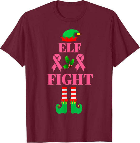 Fight Breast Cancer Elf Matching Family Group Christmas T-Shirt - T-Shirt | Maroon