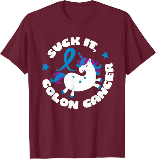 Colon Cancer Shirt | Suck It Colon Cancer Funny Unicorn Gift T-Shirt - T-Shirt | Maroon