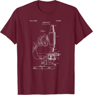Vintage Science Microscope Blueprint Shirt - Scientist T-Shirt - T-Shirt | Maroon