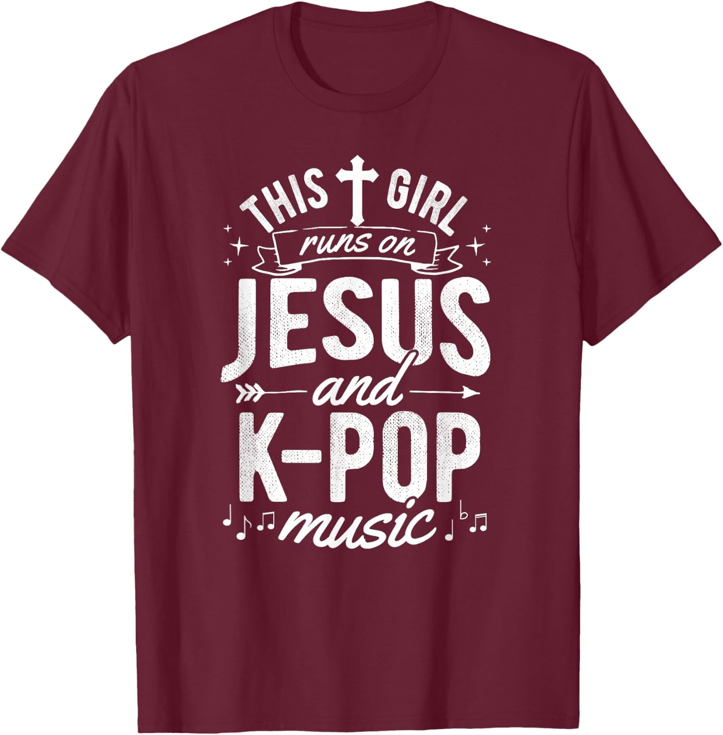 Korean K-Pop Girl Women Gift Runs On Jesus T-Shirt - T-Shirt | Maroon