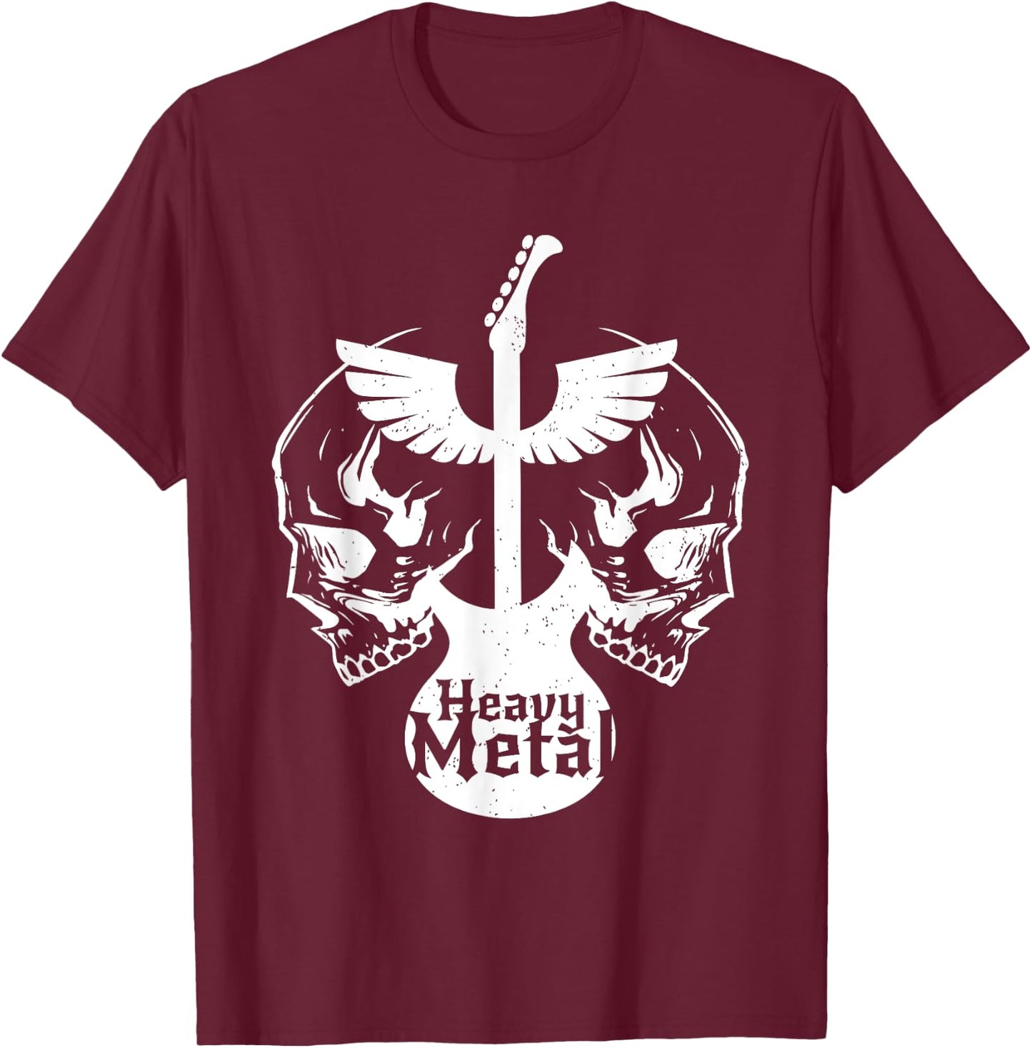 Heavy Metal Flying Guitars With Skulls Rock T-Shirt - T-Shirt | Maroon