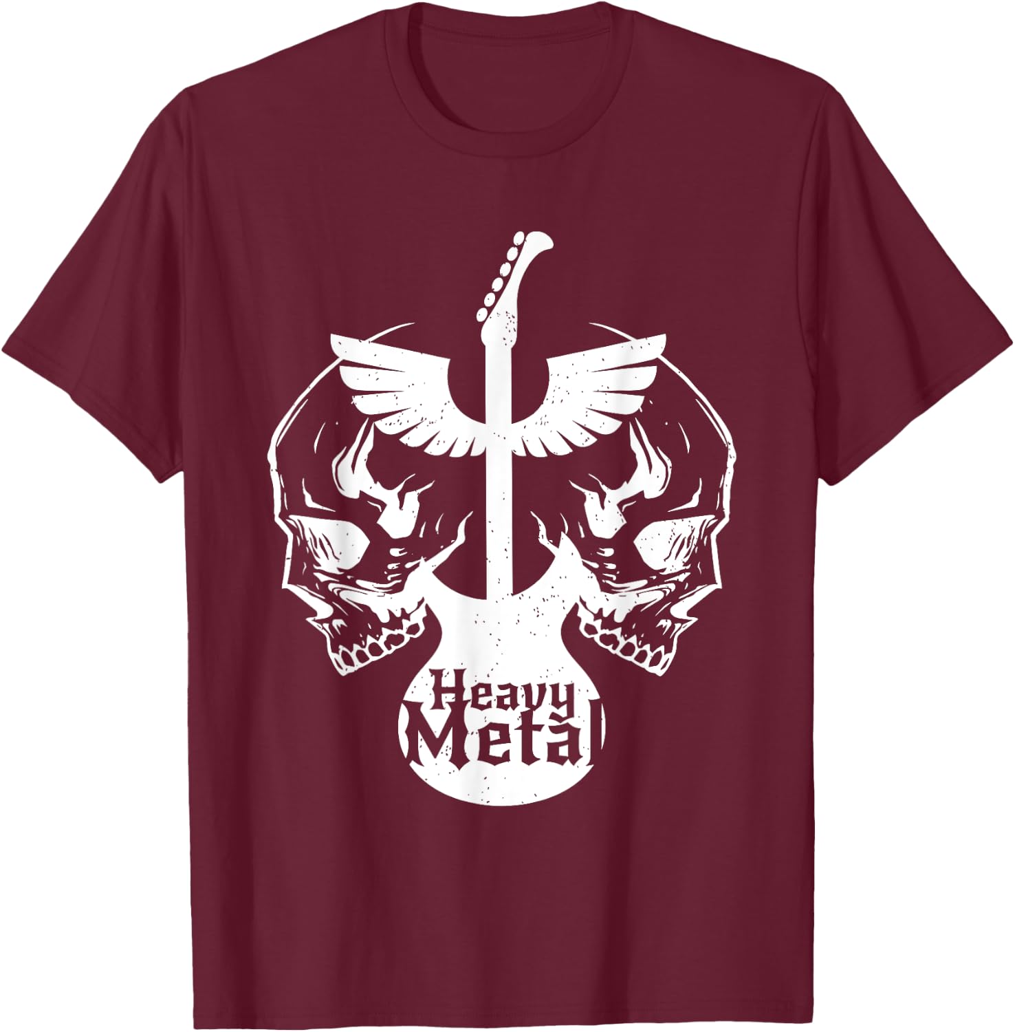 Heavy Metal Flying Guitars With Skulls Rock T-Shirt - T-Shirt | Maroon