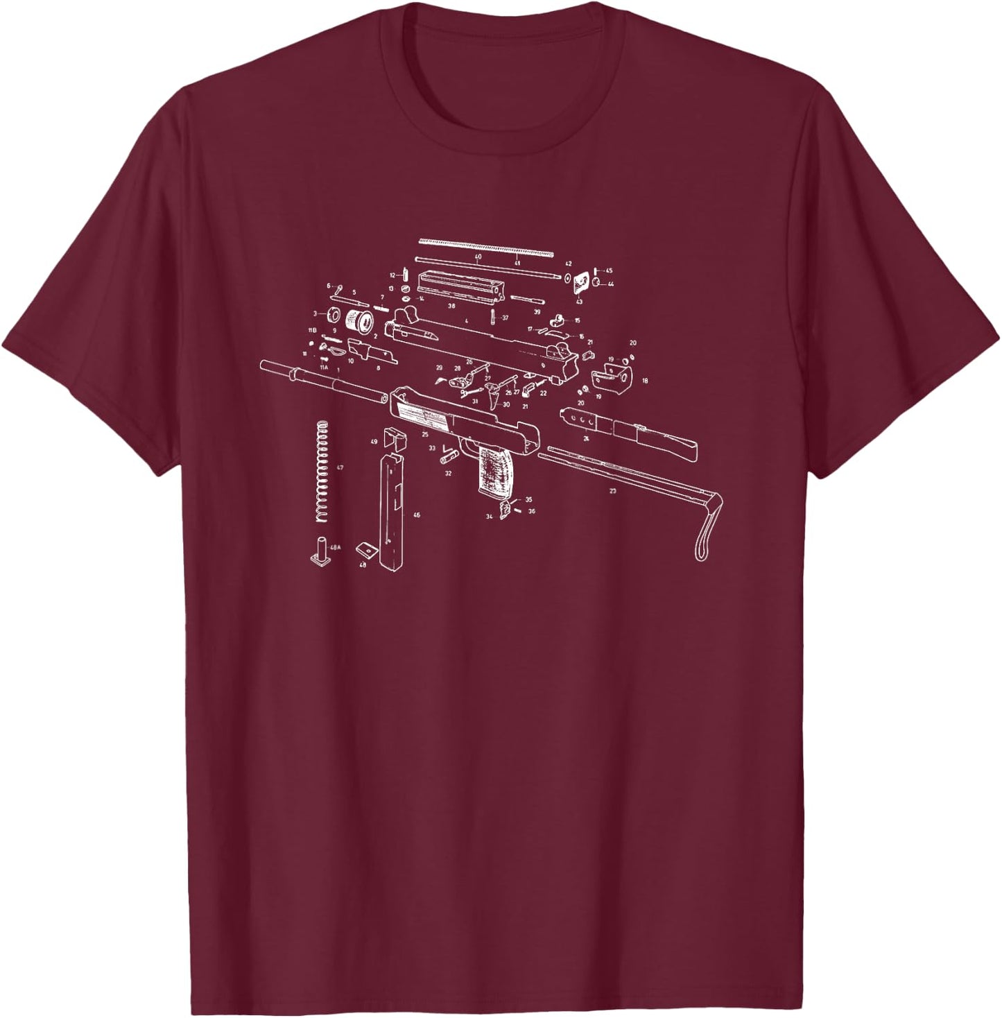 Uzi Schematic Diagram Shirt T-Shirt - T-Shirt | Maroon