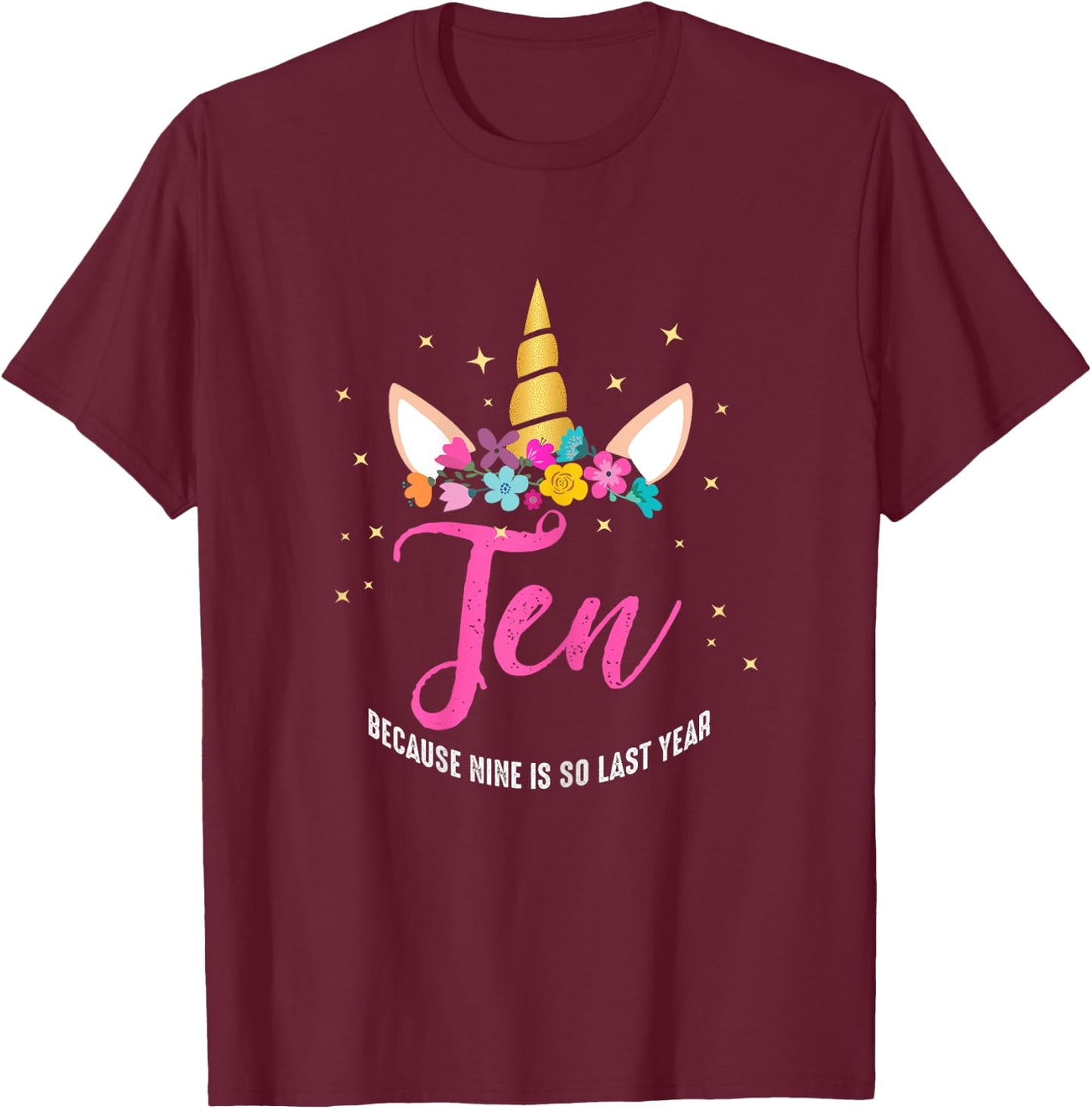 10 Years Old Birthday Girl Gifts Unicorn 10th Birthday T-Shirt - T-Shirt | Maroon