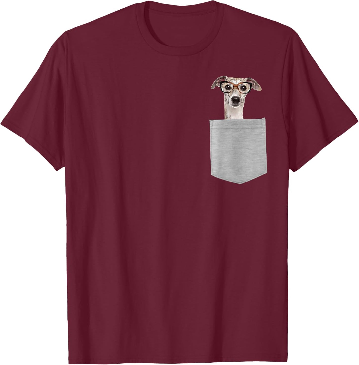 Dog in Your Pocket Greyhound with Glasses on Women Girls Kids T-Shirt - T-Shirt | Maroon