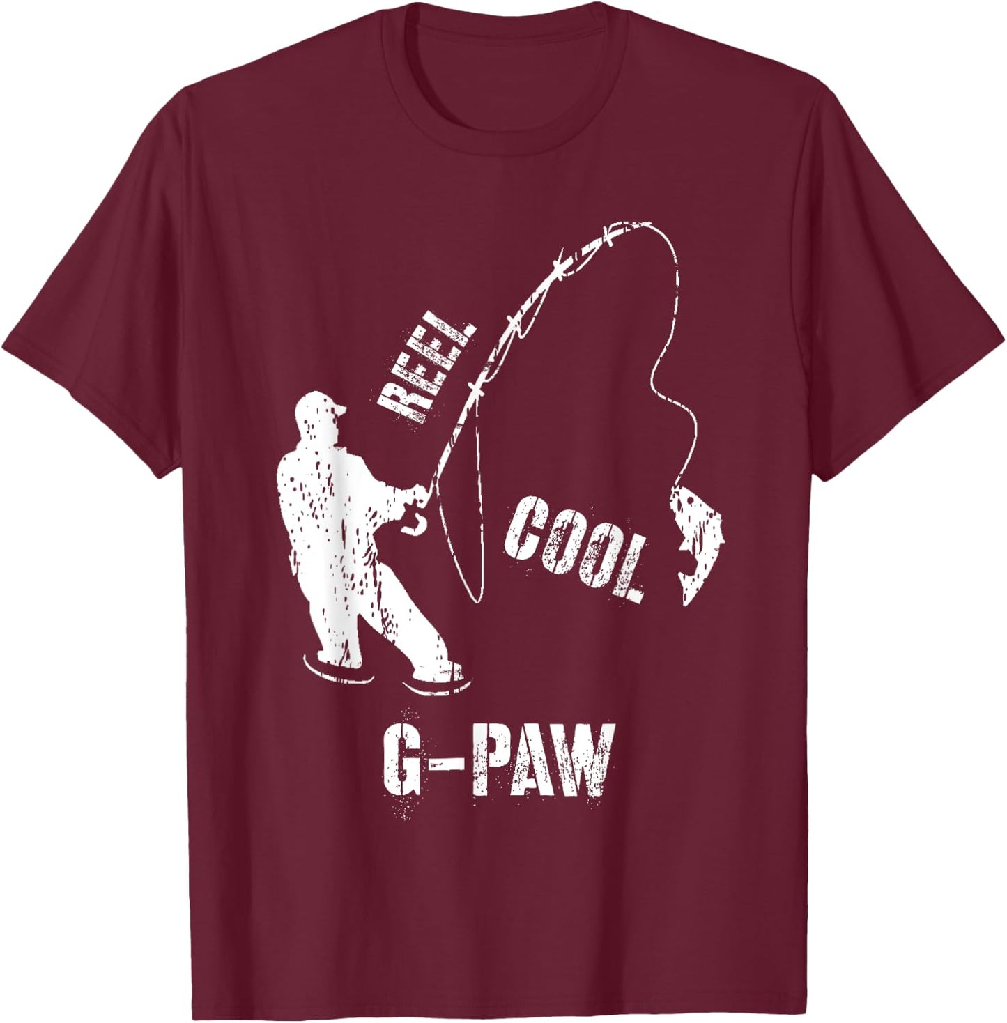 Vintage Reel Cool G-Paw Fishing Fisherman Grandfather Gift T-Shirt - T-Shirt | Maroon