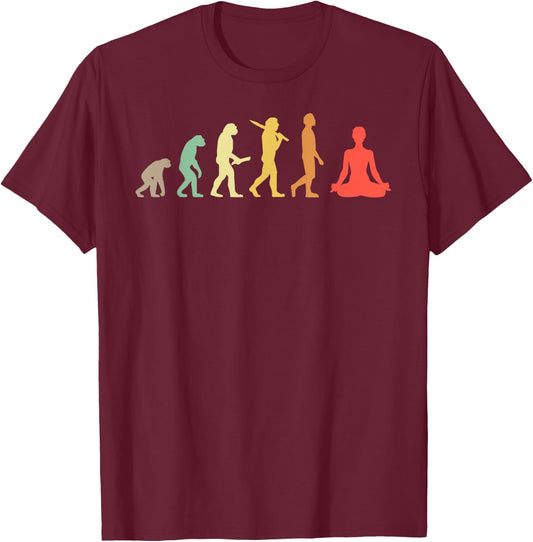 Retro Yoga Evolution Gift Yogis & Yoga Lovers T-Shirt - T-Shirt | Maroon